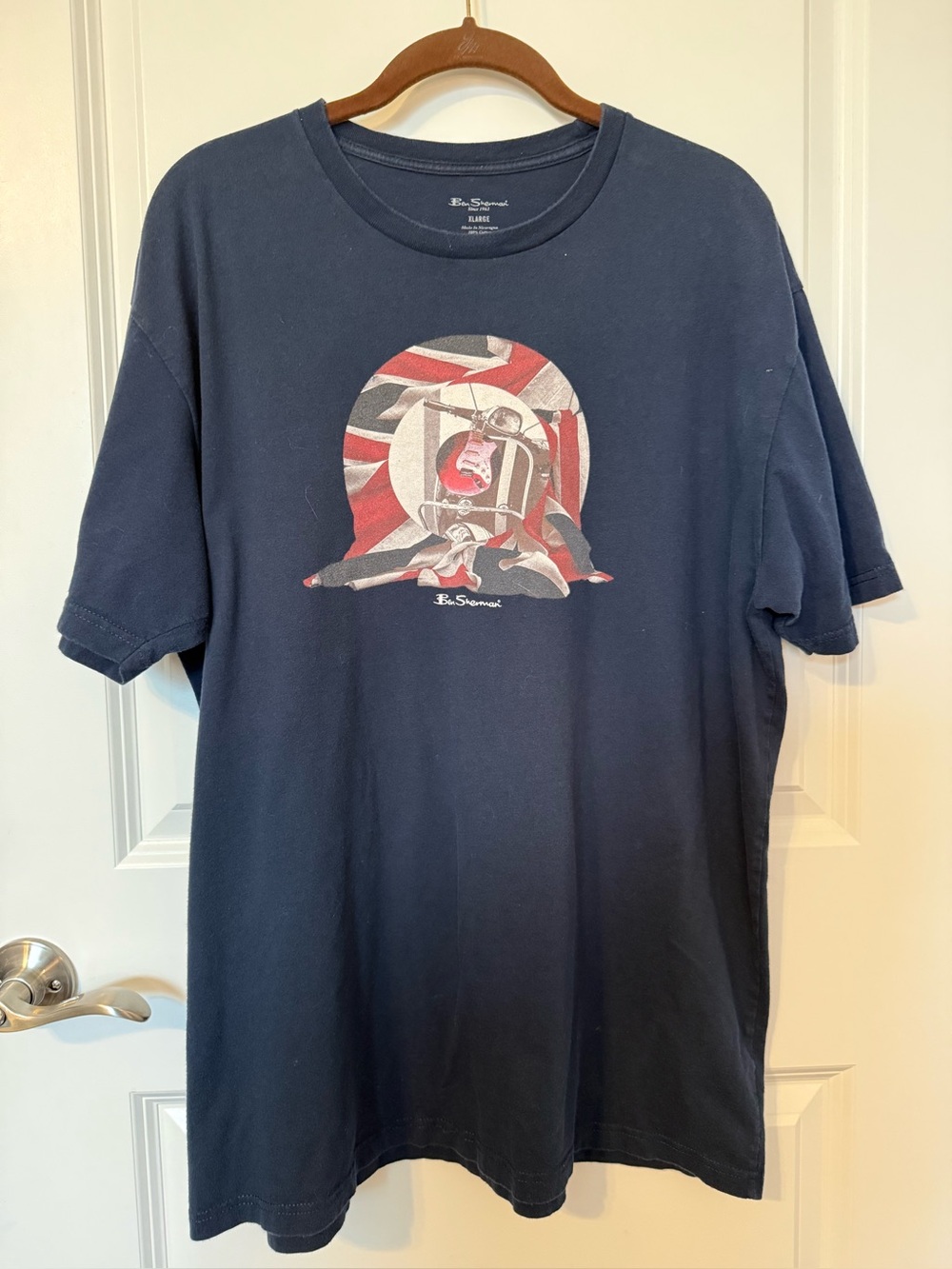Ben Sherman Navy Graphic T-Shirt Union Jack Scooter Guitar Men’s XL 100% Cotton